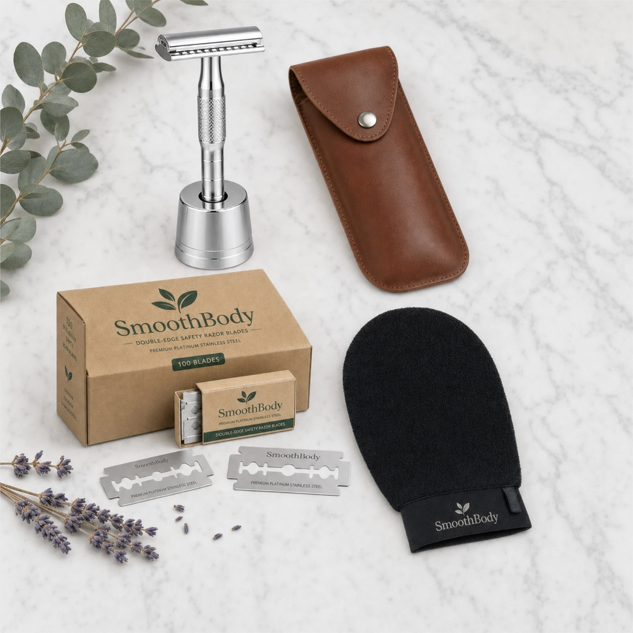 SmoothBody Complete Shaving Kit | Razor + Blades + Glove + Travel Case